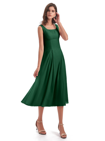 Spencer Tea Length Square Chiffon Bridesmaid Dresses