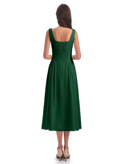 Spencer Tea Length Square Chiffon Bridesmaid Dresses