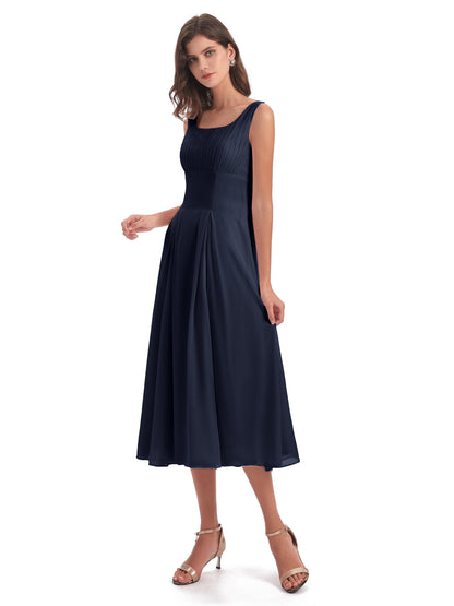 Spencer Tea Length Square Chiffon Bridesmaid Dresses