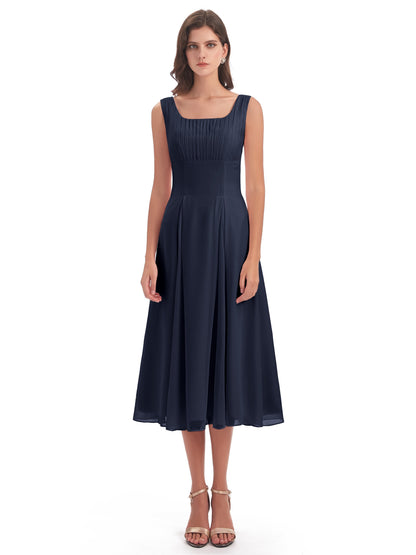 Spencer Tea Length Square Chiffon Bridesmaid Dresses