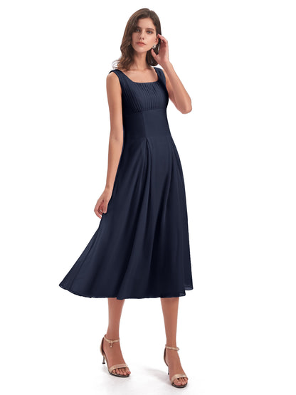 Spencer Tea Length Square Chiffon Bridesmaid Dresses