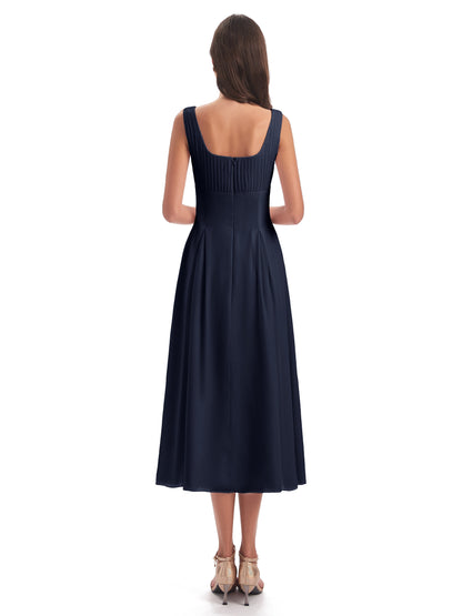 Spencer Tea Length Square Chiffon Bridesmaid Dresses
