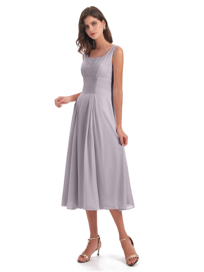 Spencer Tea Length Square Chiffon Bridesmaid Dresses
