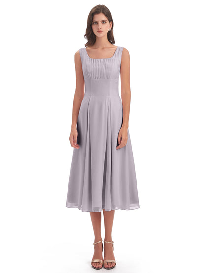 Spencer Tea Length Square Chiffon Bridesmaid Dresses