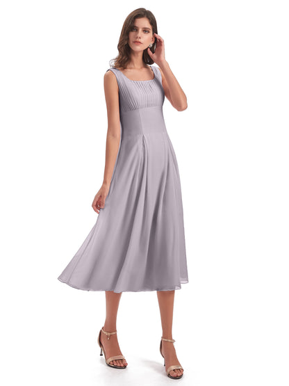 Spencer Tea Length Square Chiffon Bridesmaid Dresses