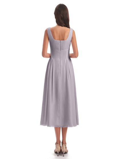 Spencer Tea Length Square Chiffon Bridesmaid Dresses
