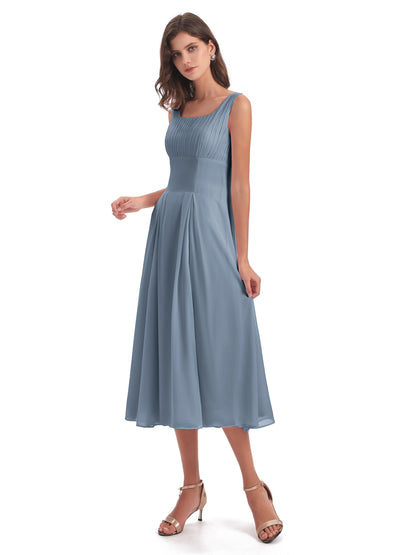 Spencer Tea Length Square Chiffon Bridesmaid Dresses