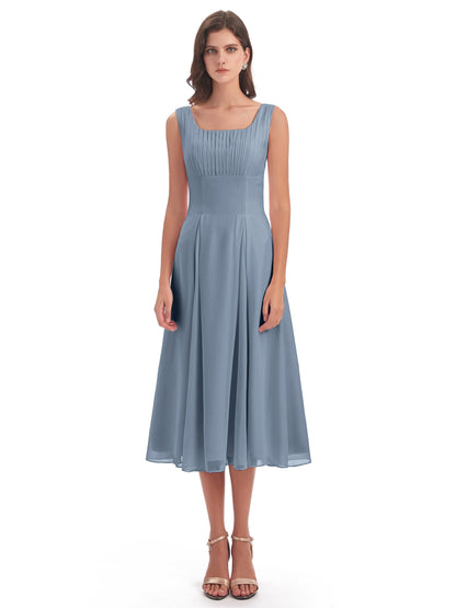 Spencer Tea Length Square Chiffon Bridesmaid Dresses