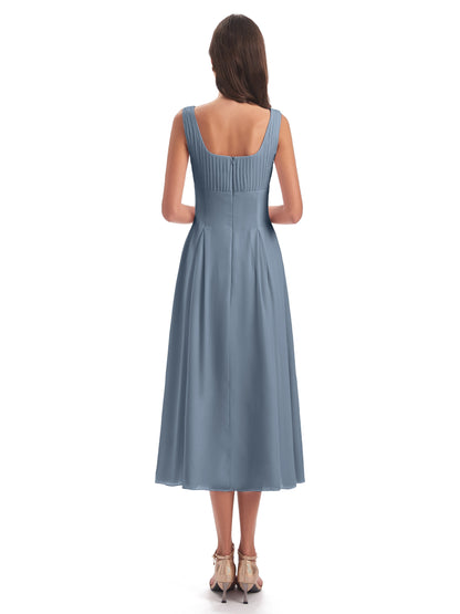 Spencer Tea Length Square Chiffon Bridesmaid Dresses