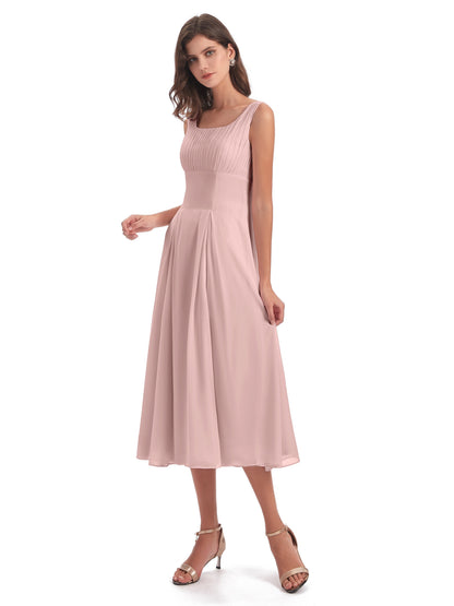 Spencer Tea Length Square Chiffon Bridesmaid Dresses
