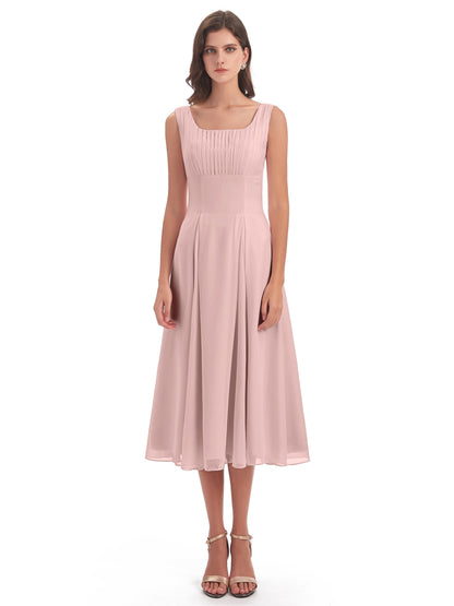 Spencer Tea Length Square Chiffon Bridesmaid Dresses