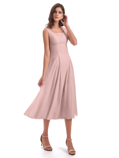 Spencer Tea Length Square Chiffon Bridesmaid Dresses