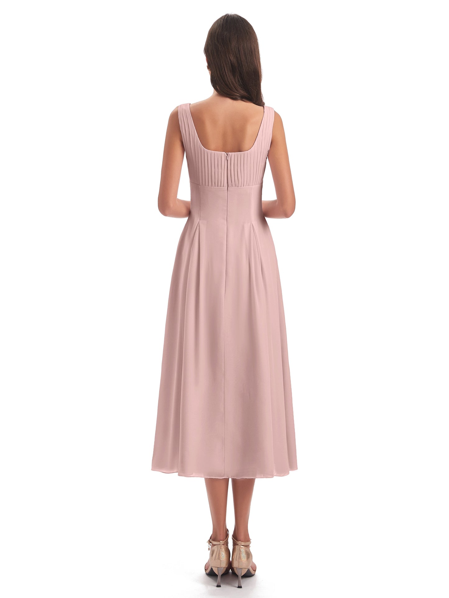 Spencer Tea Length Square Chiffon Bridesmaid Dresses