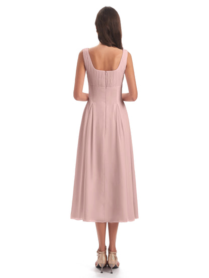 Spencer Tea Length Square Chiffon Bridesmaid Dresses