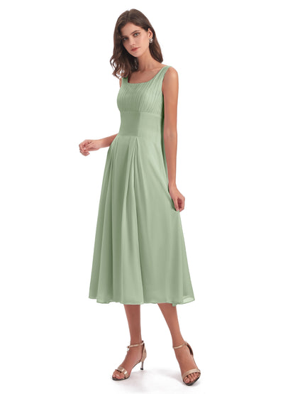 Spencer Tea Length Square Chiffon Bridesmaid Dresses