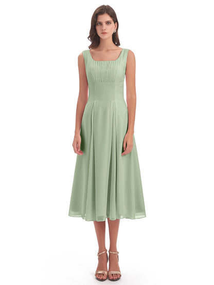 Spencer Tea Length Square Chiffon Bridesmaid Dresses