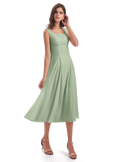 Spencer Tea Length Square Chiffon Bridesmaid Dresses