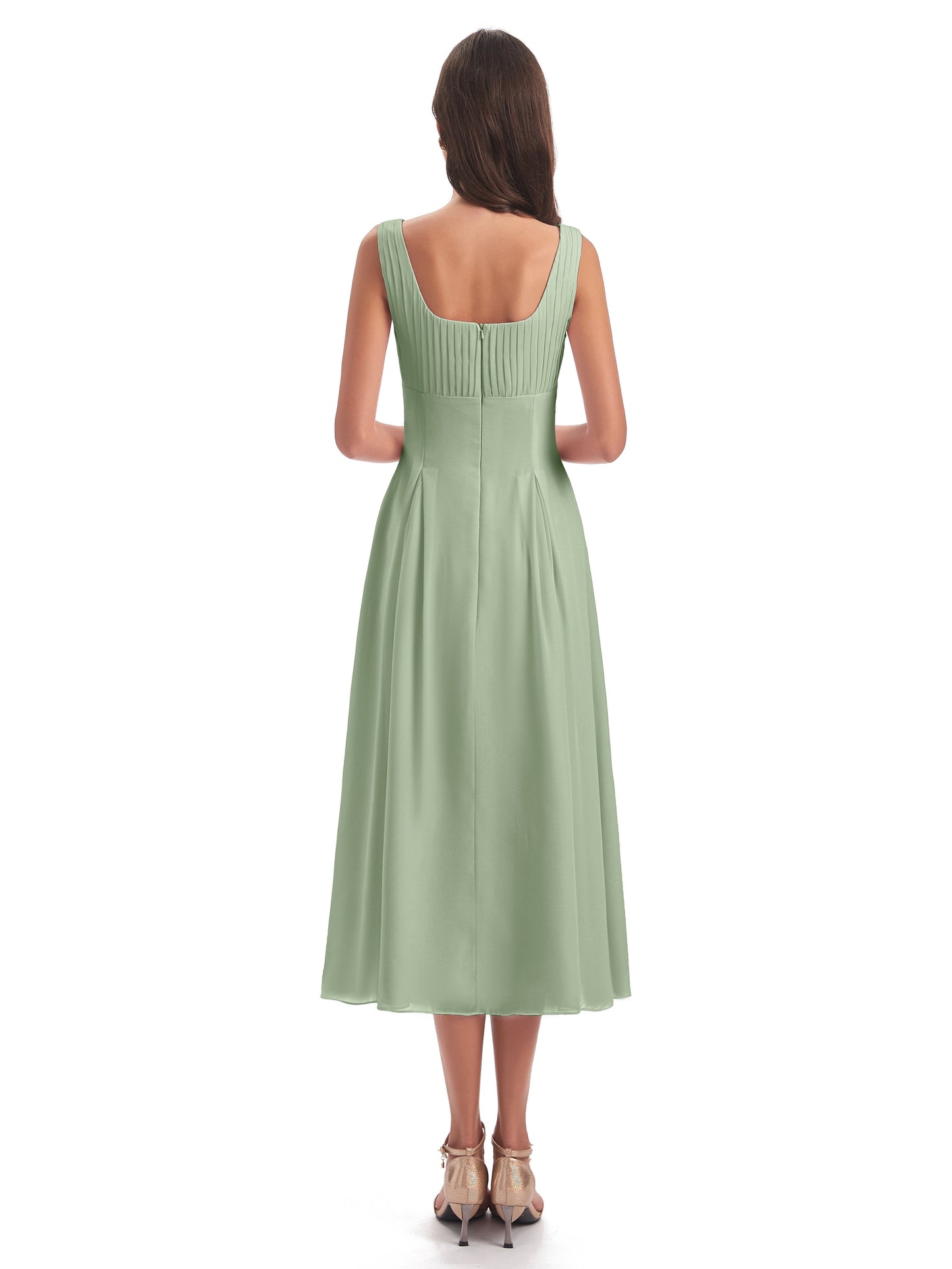 Spencer Tea Length Square Chiffon Bridesmaid Dresses