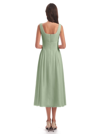 Spencer Tea Length Square Chiffon Bridesmaid Dresses