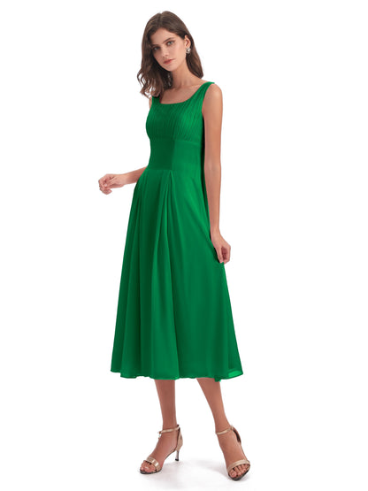 Spencer Tea Length Square Chiffon Bridesmaid Dresses