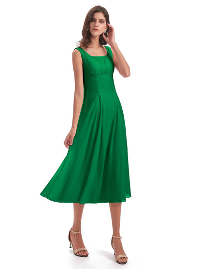 Spencer Tea Length Square Chiffon Bridesmaid Dresses
