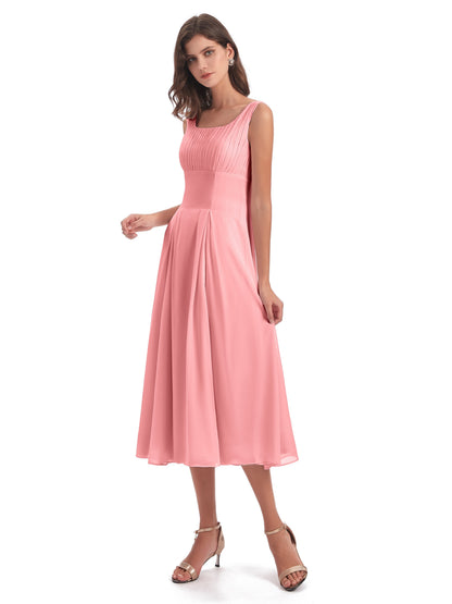 Spencer Tea Length Square Chiffon Bridesmaid Dresses