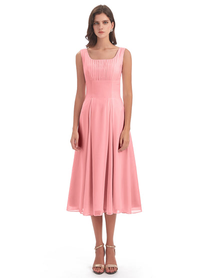 Spencer Tea Length Square Chiffon Bridesmaid Dresses