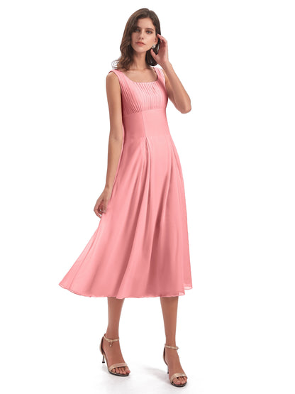 Spencer Tea Length Square Chiffon Bridesmaid Dresses