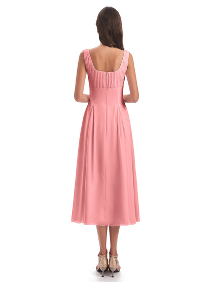 Spencer Tea Length Square Chiffon Bridesmaid Dresses