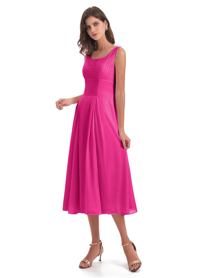 Spencer Tea Length Square Chiffon Bridesmaid Dresses