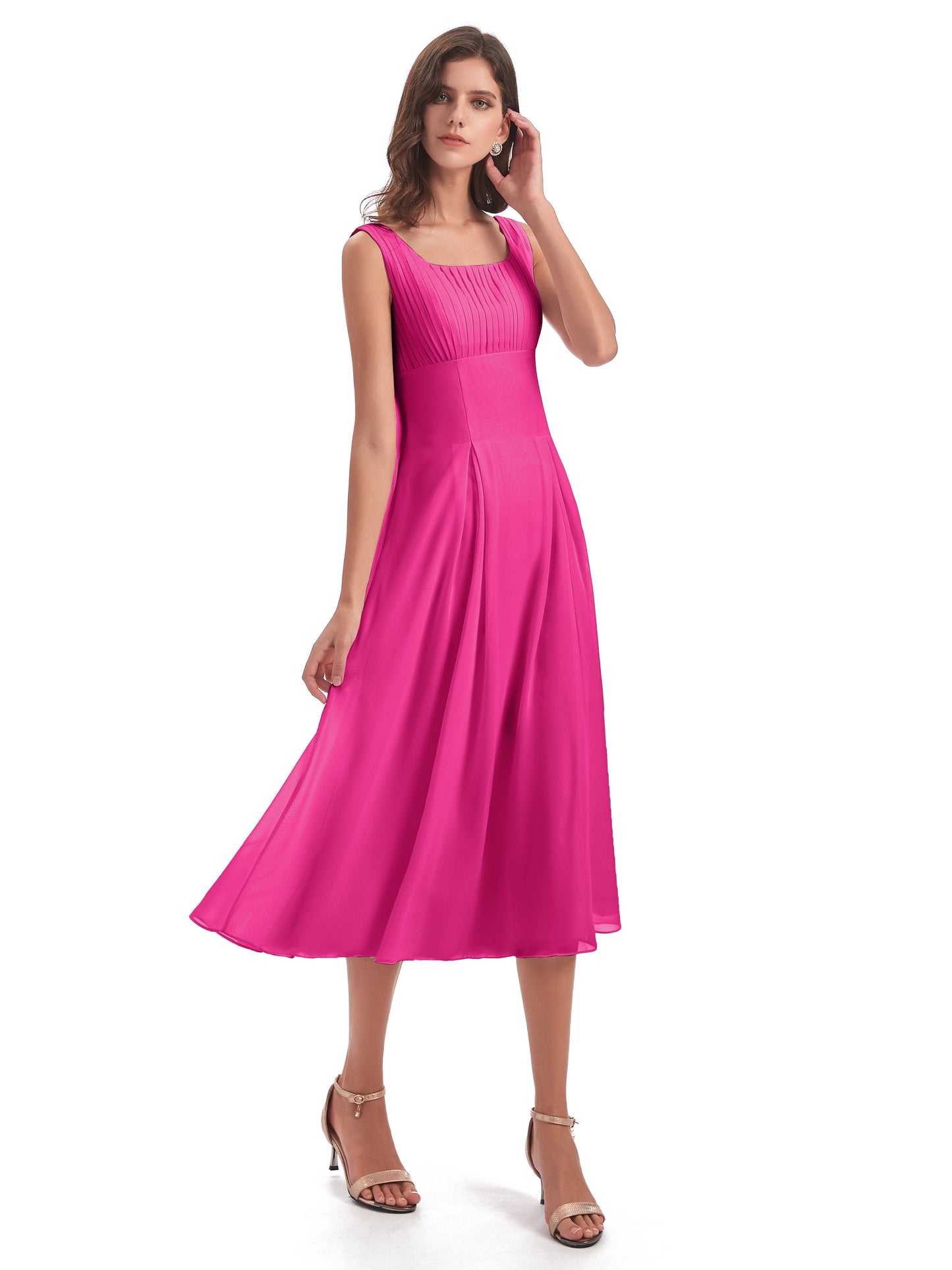 Spencer Tea Length Square Chiffon Bridesmaid Dresses