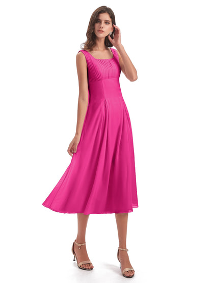 Spencer Tea Length Square Chiffon Bridesmaid Dresses