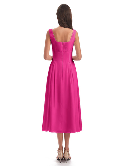 Spencer Tea Length Square Chiffon Bridesmaid Dresses