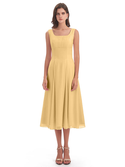 Spencer Tea Length Square Chiffon Bridesmaid Dresses