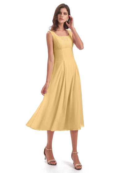 Spencer Tea Length Square Chiffon Bridesmaid Dresses