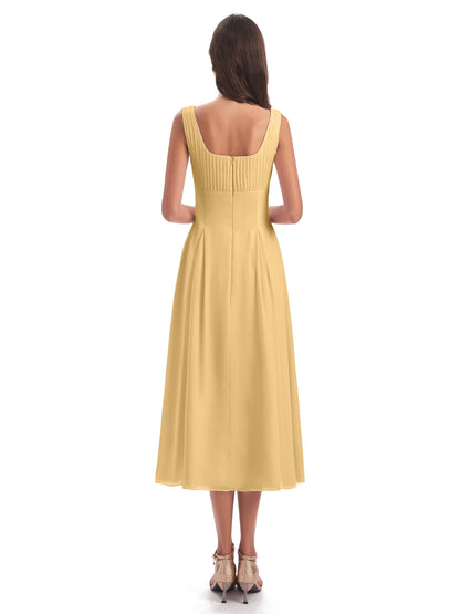 Spencer Tea Length Square Chiffon Bridesmaid Dresses