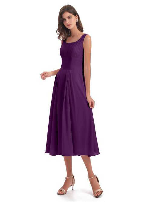 Spencer Tea Length Square Chiffon Bridesmaid Dresses