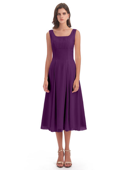 Spencer Tea Length Square Chiffon Bridesmaid Dresses
