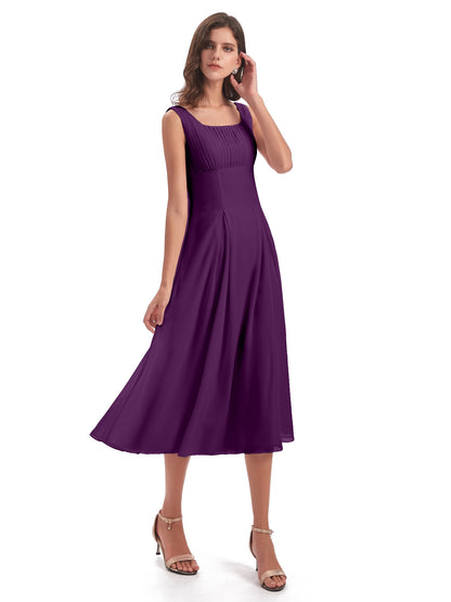 Spencer Tea Length Square Chiffon Bridesmaid Dresses