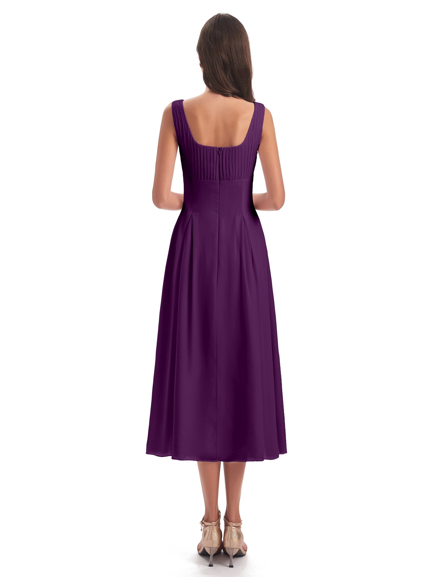 Spencer Tea Length Square Chiffon Bridesmaid Dresses