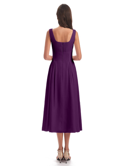 Spencer Tea Length Square Chiffon Bridesmaid Dresses