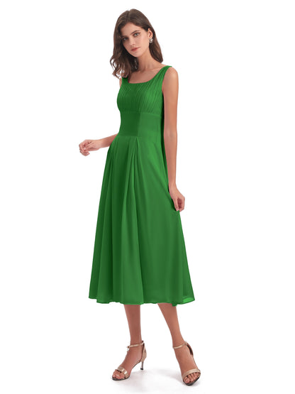 Spencer Tea Length Square Chiffon Bridesmaid Dresses