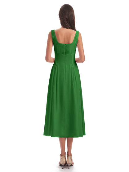 Spencer Tea Length Square Chiffon Bridesmaid Dresses