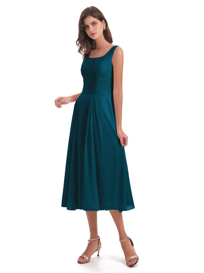 Spencer Tea Length Square Chiffon Bridesmaid Dresses