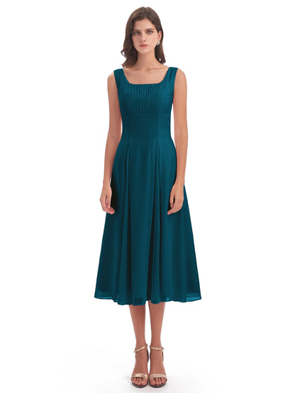 Spencer Tea Length Square Chiffon Bridesmaid Dresses