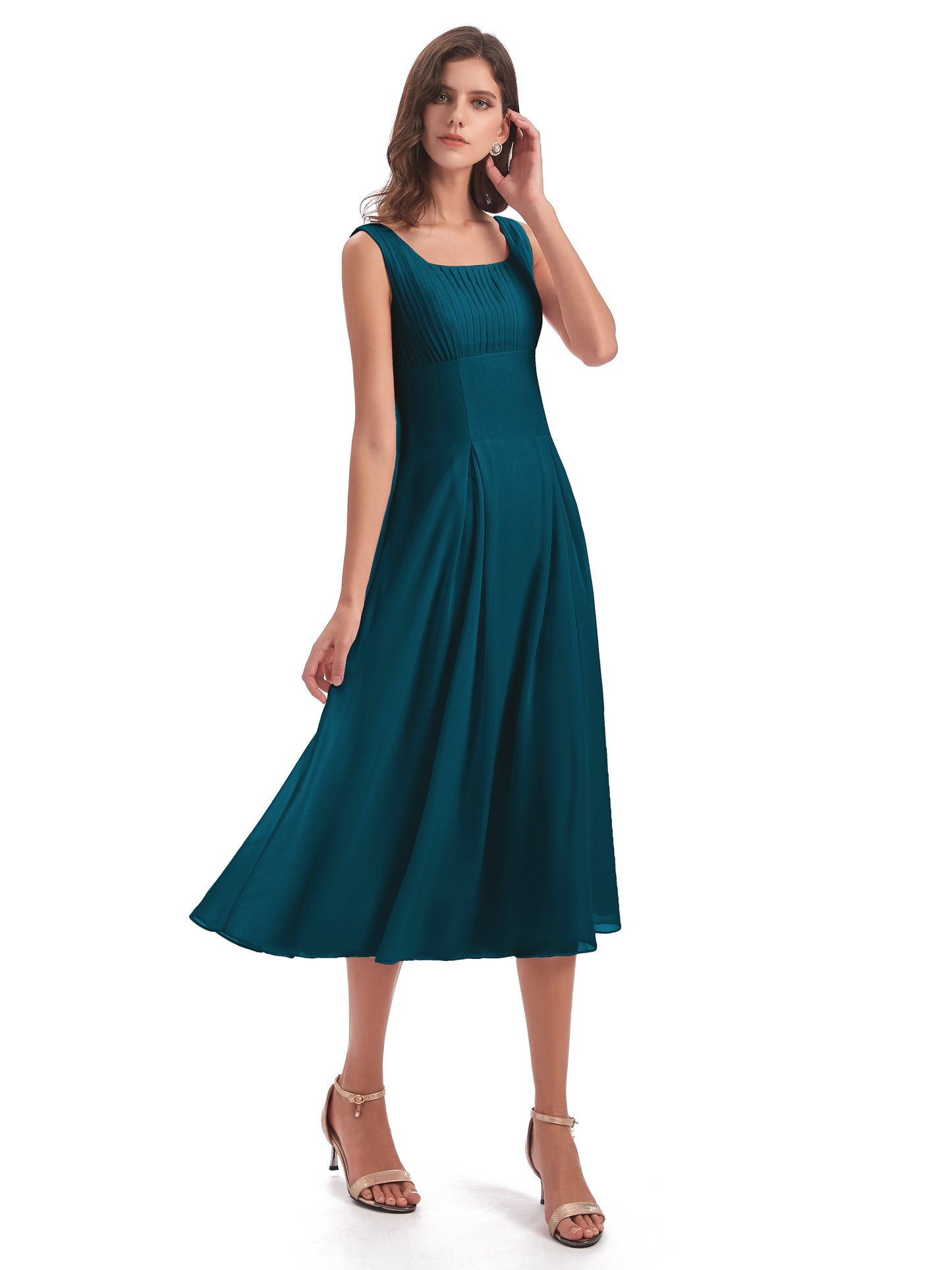 Spencer Tea Length Square Chiffon Bridesmaid Dresses