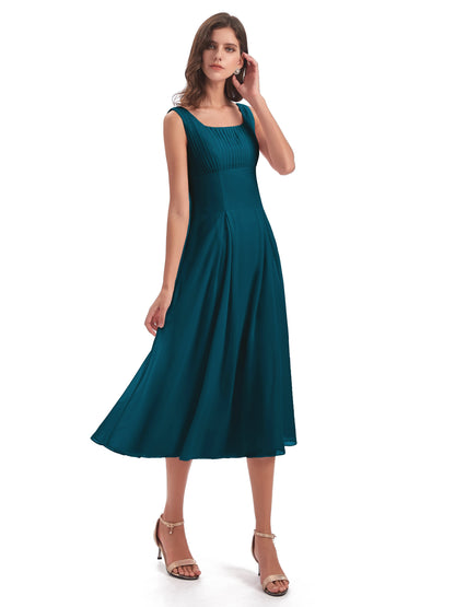 Spencer Tea Length Square Chiffon Bridesmaid Dresses