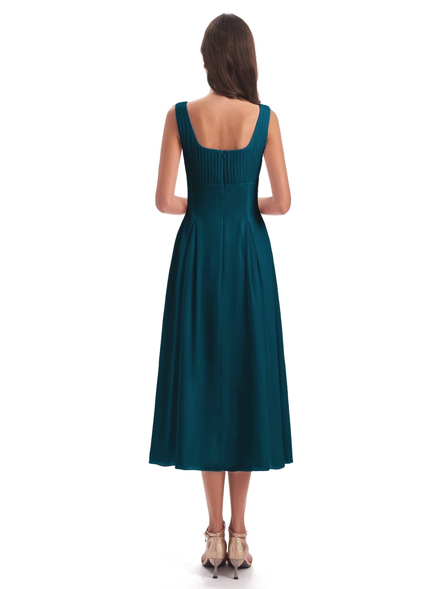 Spencer Tea Length Square Chiffon Bridesmaid Dresses