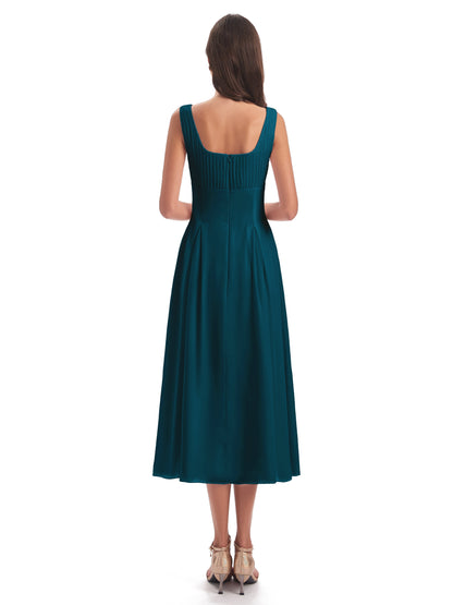 Spencer Tea Length Square Chiffon Bridesmaid Dresses
