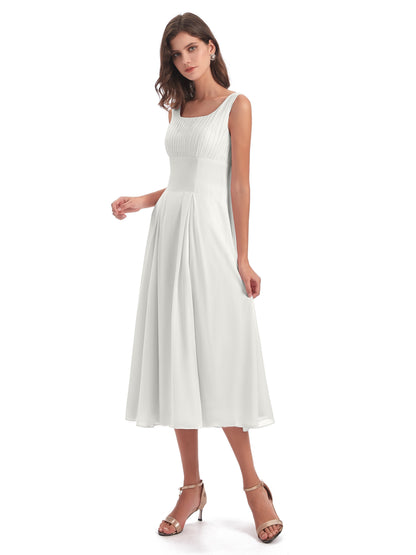 Spencer Tea Length Square Chiffon Bridesmaid Dresses